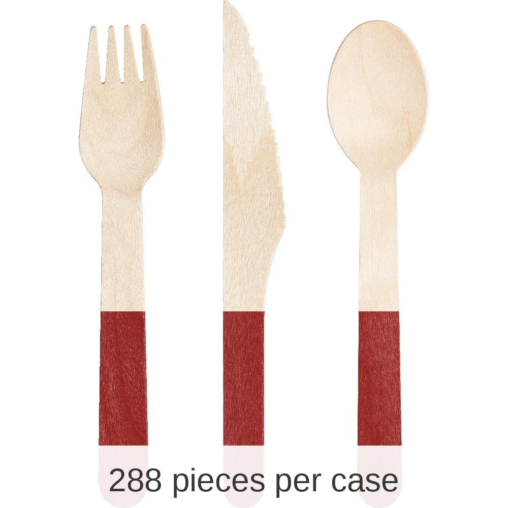 288/Case Bulk Classic Red Wooden Cutlery, Assorted