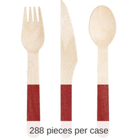 288/Case Bulk Classic Red Wooden Cutlery, Assorted