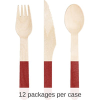 288/Case Bulk Classic Red Wooden Cutlery, Assorted