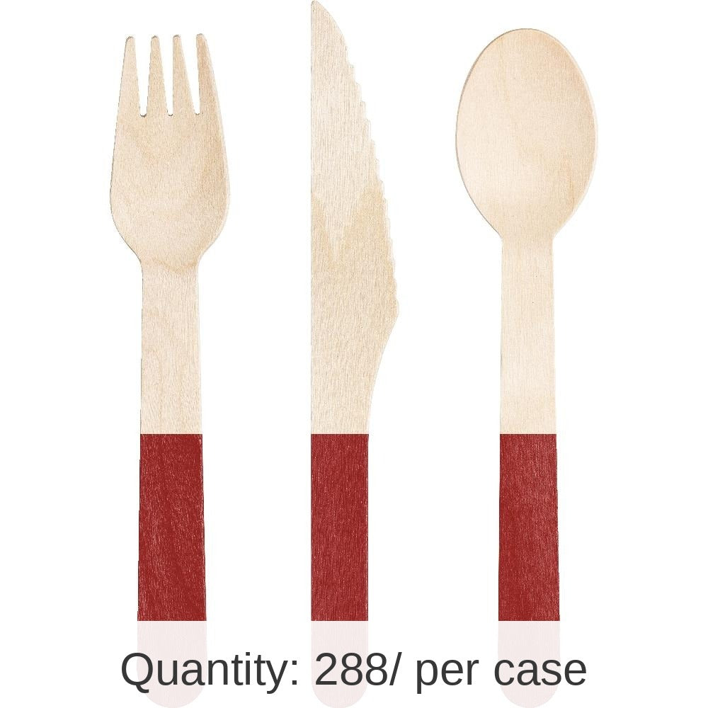 288/Case Bulk Classic Red Wooden Cutlery, Assorted