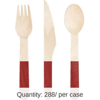 288/Case Bulk Classic Red Wooden Cutlery, Assorted
