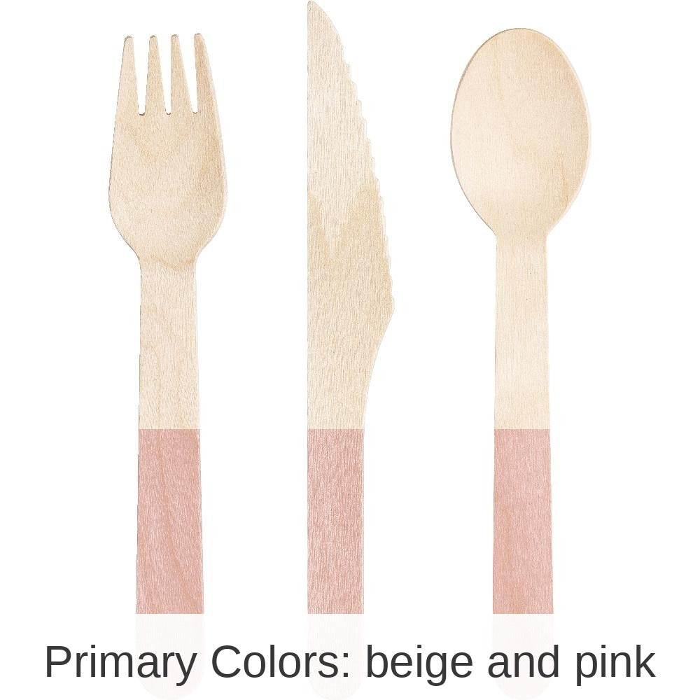 288/Case Bulk Classic Pink Wooden Cutlery, Assorted