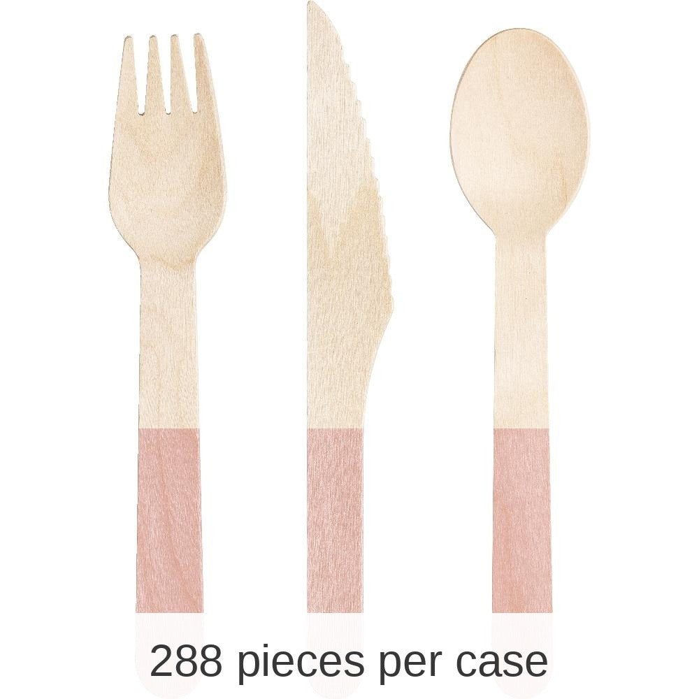 288/Case Bulk Classic Pink Wooden Cutlery, Assorted
