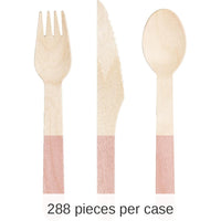 288/Case Bulk Classic Pink Wooden Cutlery, Assorted