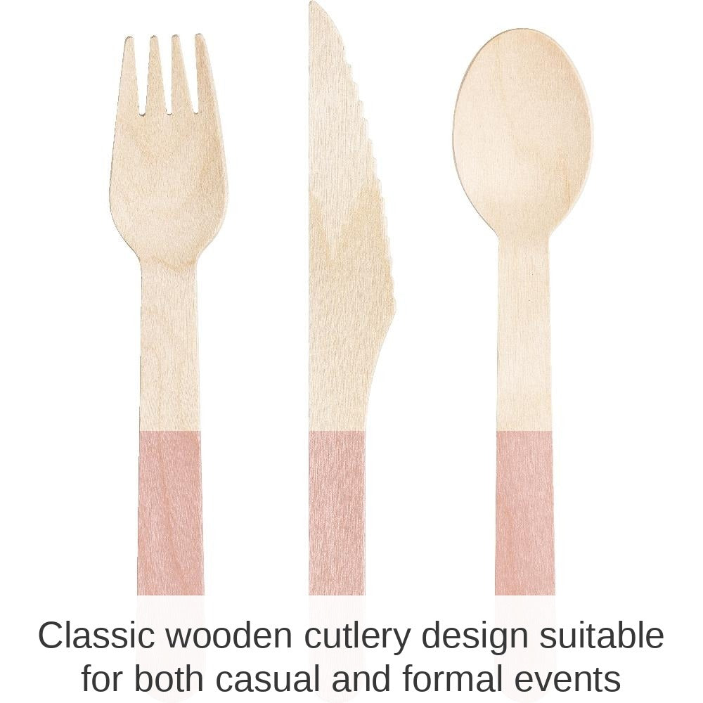 288/Case Bulk Classic Pink Wooden Cutlery, Assorted
