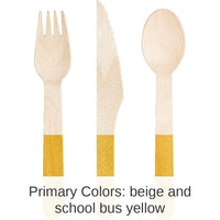 288/Case Bulk School Bus Yellow Wooden Cutlery, Assorted