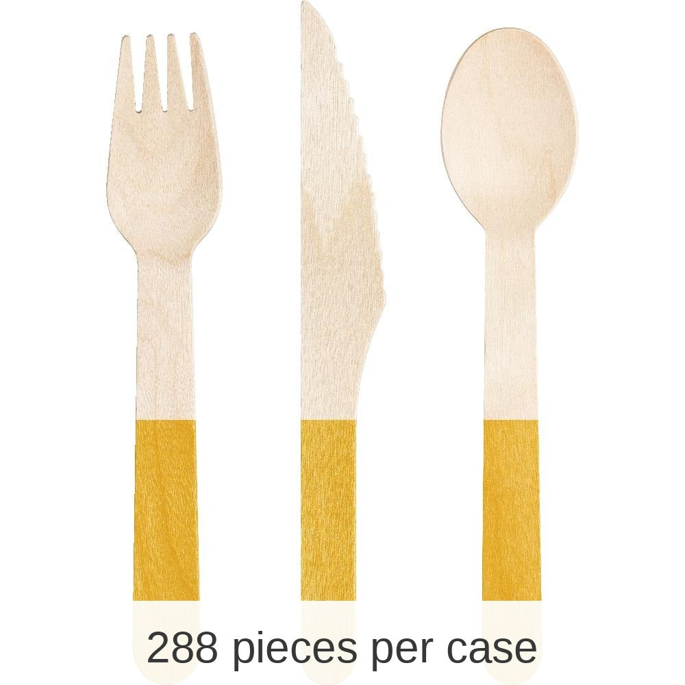 288/Case Bulk School Bus Yellow Wooden Cutlery, Assorted