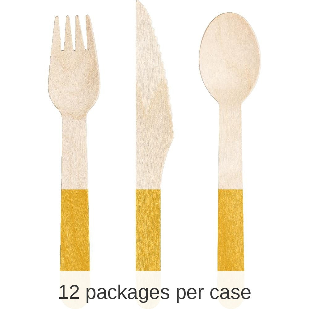 288/Case Bulk School Bus Yellow Wooden Cutlery, Assorted