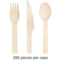 288/Case Bulk Natural Wooden Cutlery, Assorted