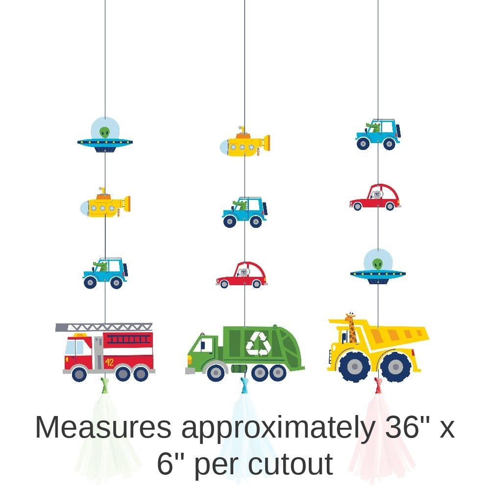 36/Case Bulk Transportation Time City Life Hanging Cutouts with Tassels