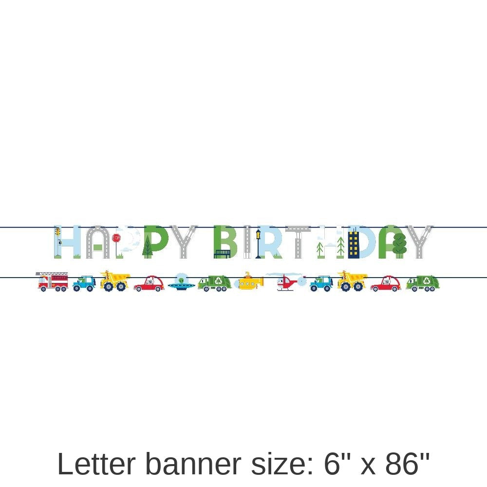 24/Case Bulk Transportation Time City Life Happy Birthday Letter and Vehicle Ribbon Banners