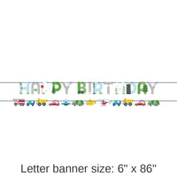 24/Case Bulk Transportation Time City Life Happy Birthday Letter and Vehicle Ribbon Banners