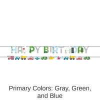 24/Case Bulk Transportation Time City Life Happy Birthday Letter and Vehicle Ribbon Banners