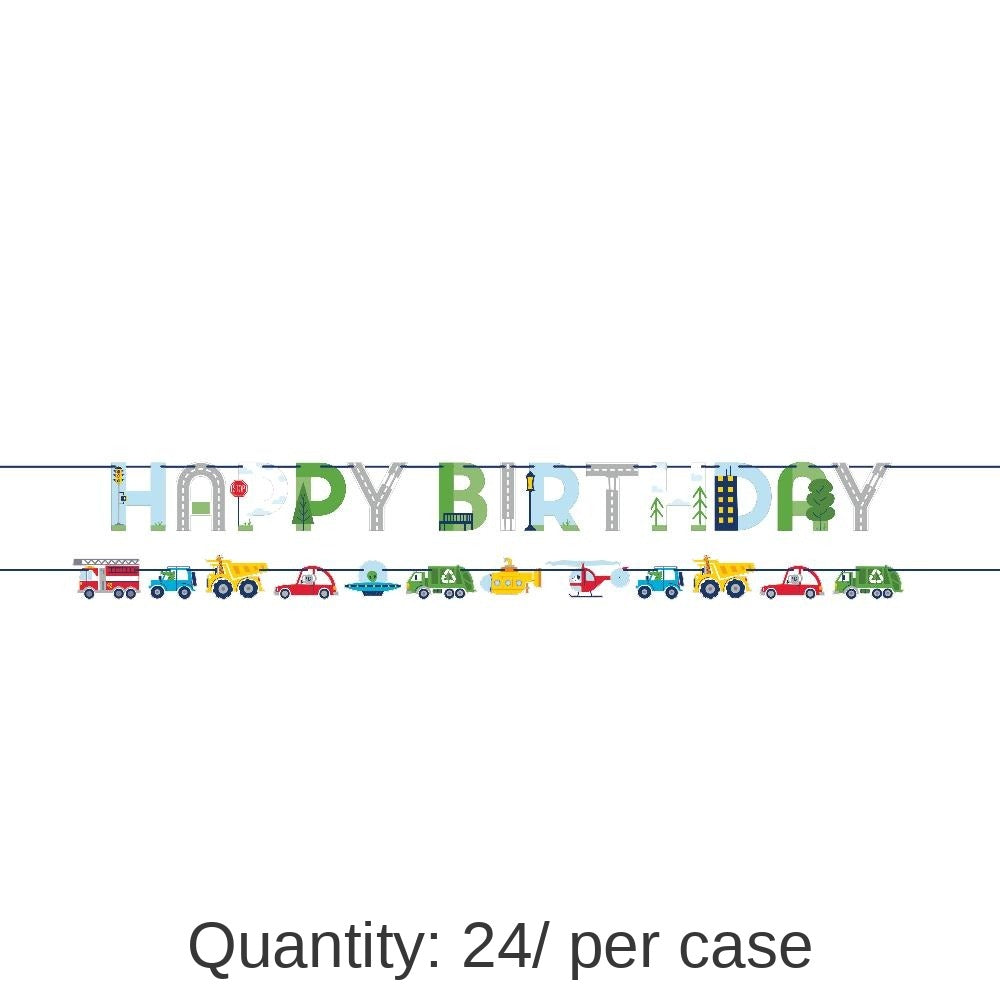 24/Case Bulk Transportation Time City Life Happy Birthday Letter and Vehicle Ribbon Banners