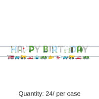 24/Case Bulk Transportation Time City Life Happy Birthday Letter and Vehicle Ribbon Banners