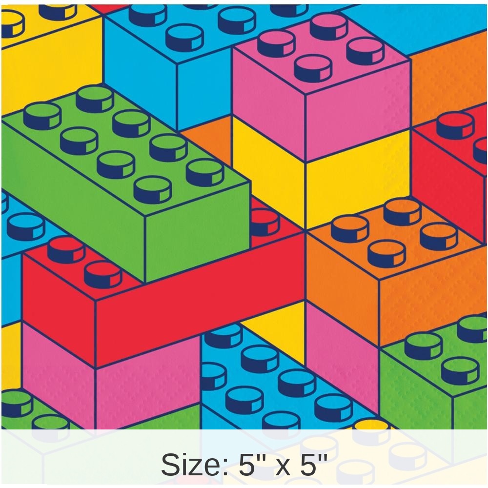192/Case Bulk Block Bash Toy Blocks Paper Beverage Napkins