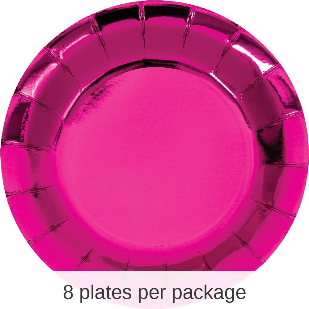 96/Case Bulk Pink Paper Dessert Plate, Foil