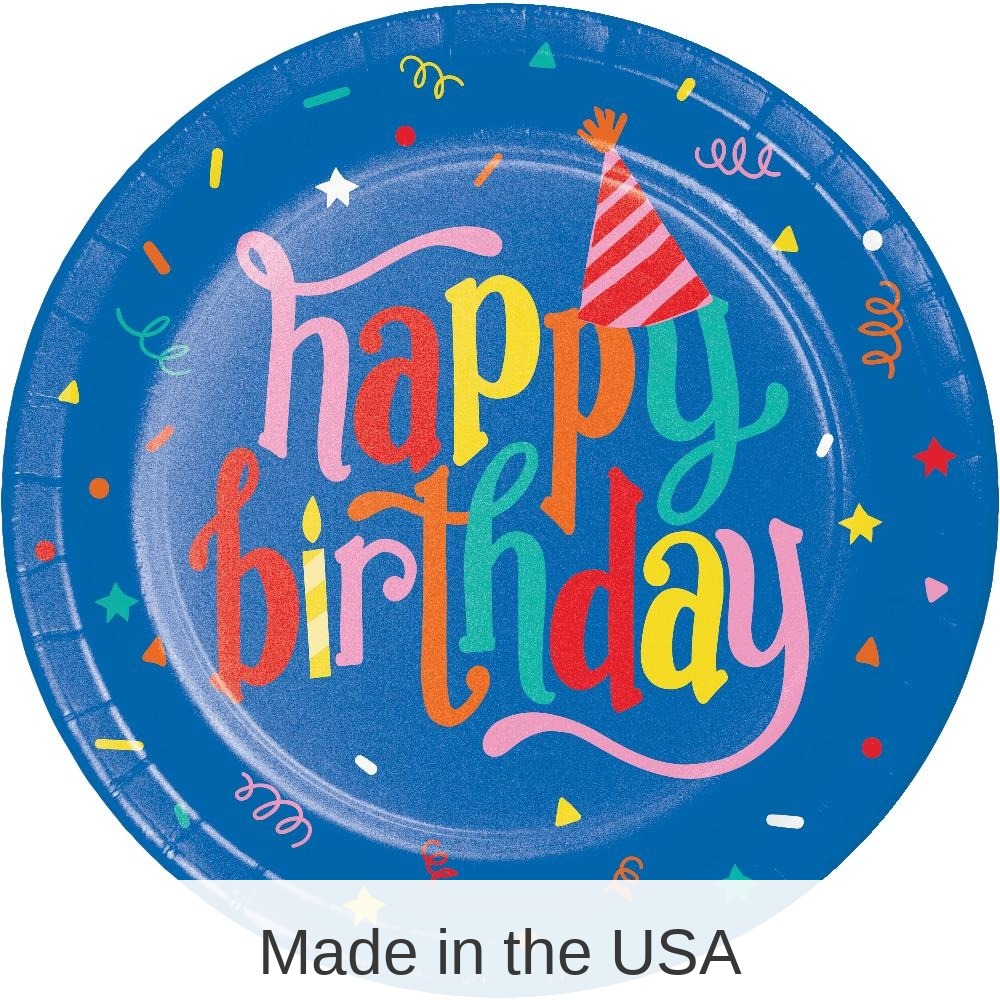 96/Case Bulk Hats Off Birthday Paper Dinner Plate