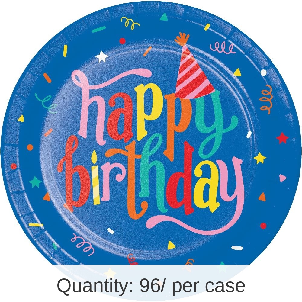 96/Case Bulk Hats Off Birthday Paper Dinner Plate