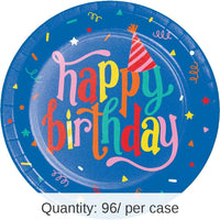 96/Case Bulk Hats Off Birthday Paper Dinner Plate
