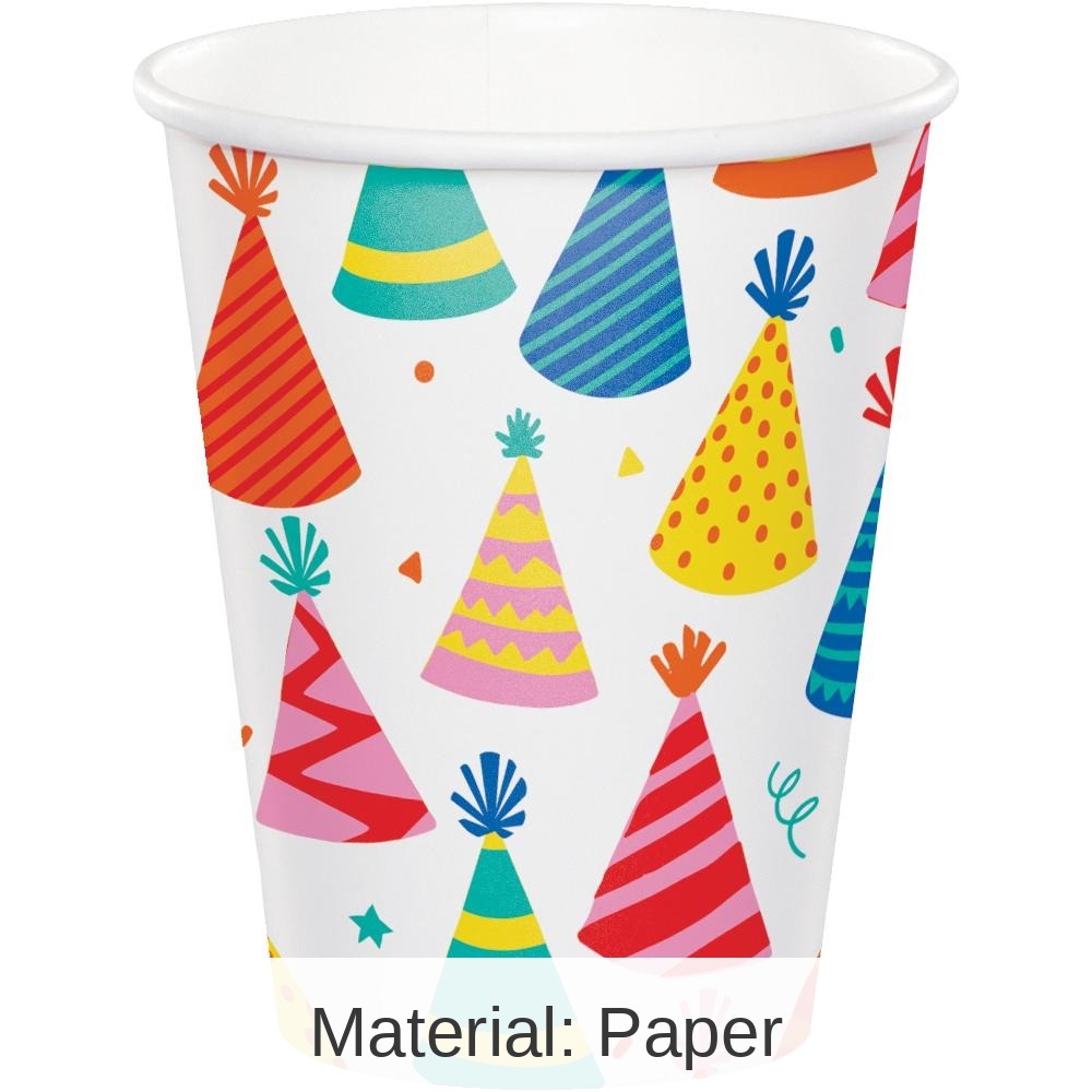 96/Case Bulk Hats Off Birthday Paper Hot/Cold Cup 9oz.