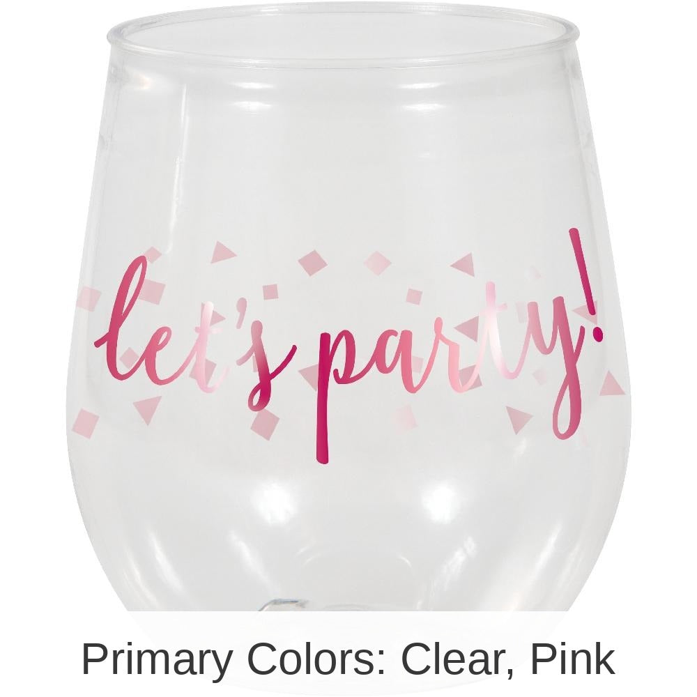 6/Case Bulk Pink 14oz Stemless Wine Glass