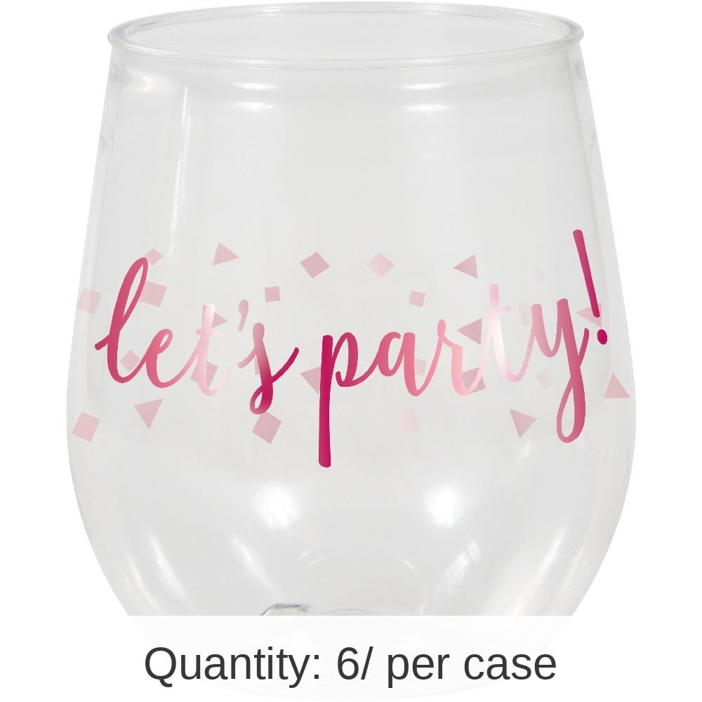 6/Case Bulk Pink 14oz Stemless Wine Glass
