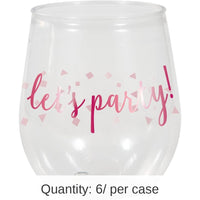 6/Case Bulk Pink 14oz Stemless Wine Glass