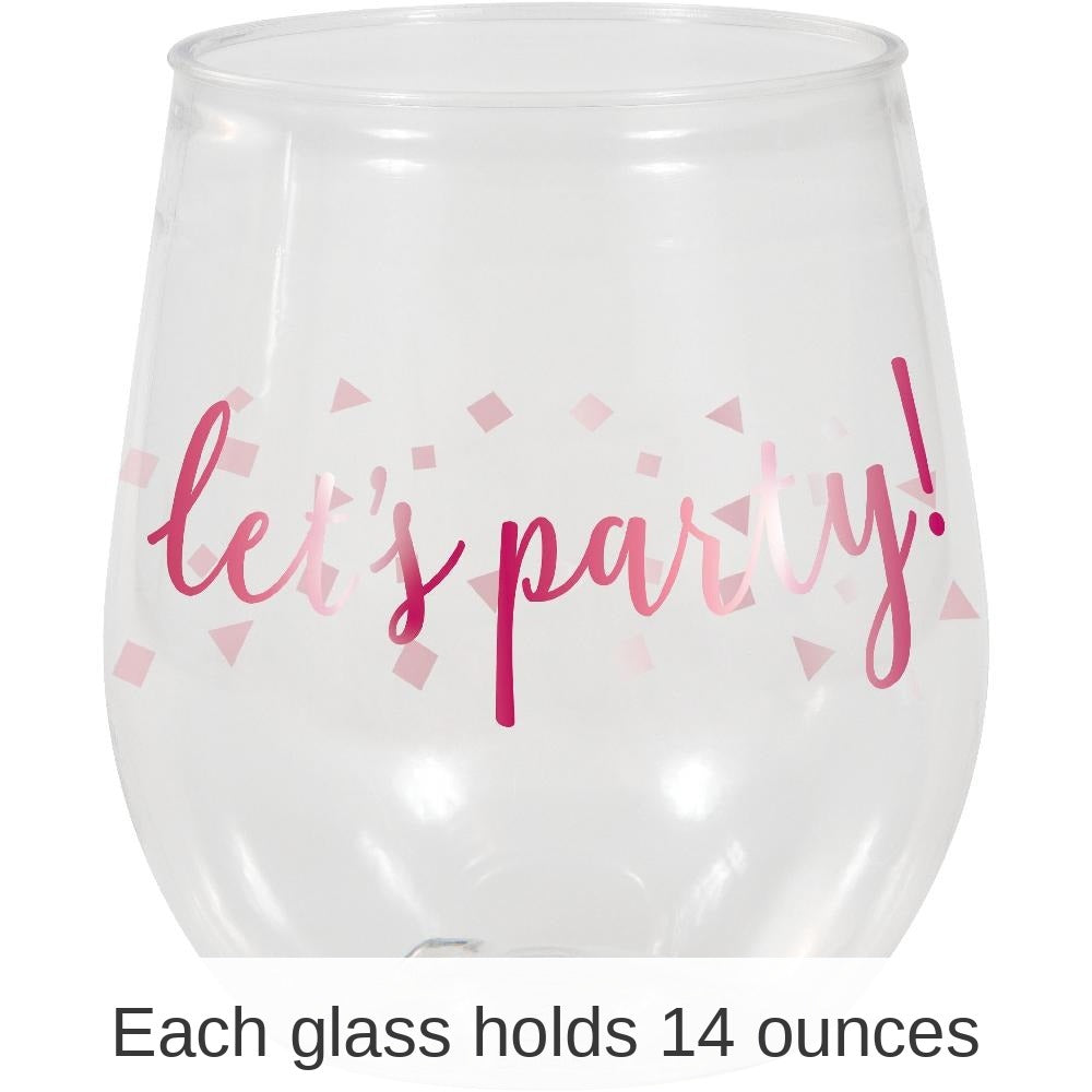 6/Case Bulk Pink 14oz Stemless Wine Glass