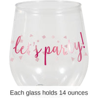 6/Case Bulk Pink 14oz Stemless Wine Glass