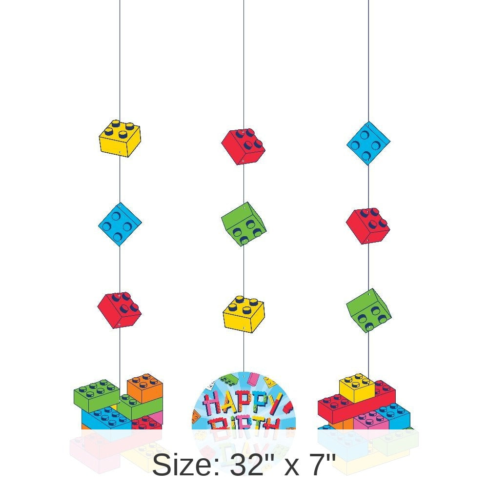 36/Case Bulk Block Bash "Happy Birthday" Toy Blocks Hanging Decorations