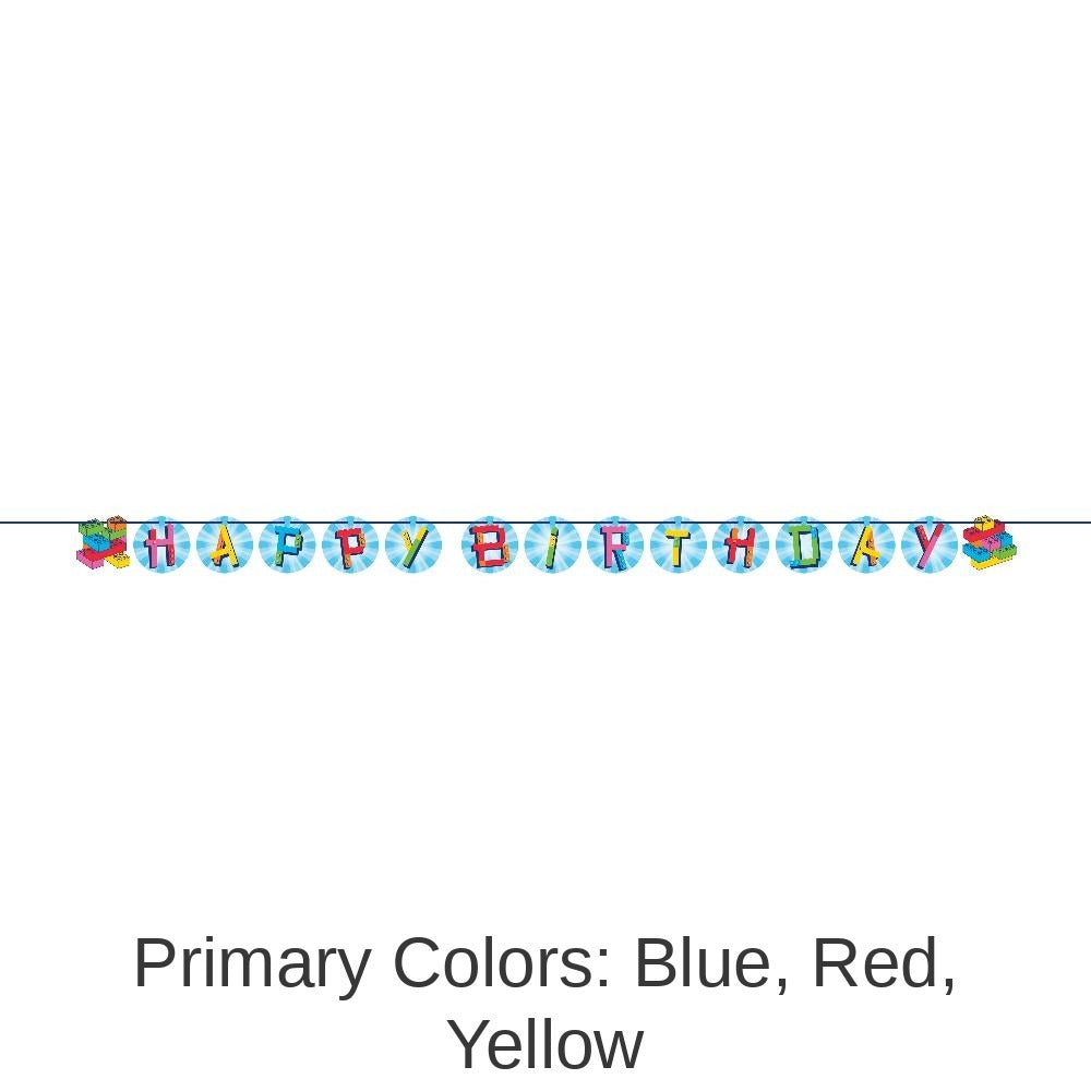 12/Case Bulk Block Bash "Happy Birthday" Toy Blocks Ribbon Banners