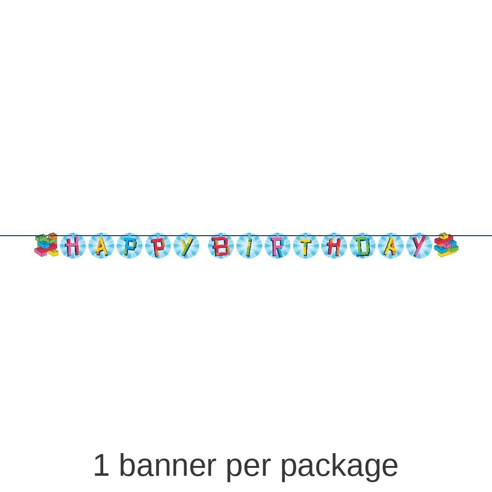 12/Case Bulk Block Bash "Happy Birthday" Toy Blocks Ribbon Banners