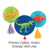 36/Case Bulk Dino Dig Paper Fans w/ Tassels