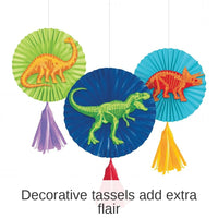 36/Case Bulk Dino Dig Paper Fans w/ Tassels