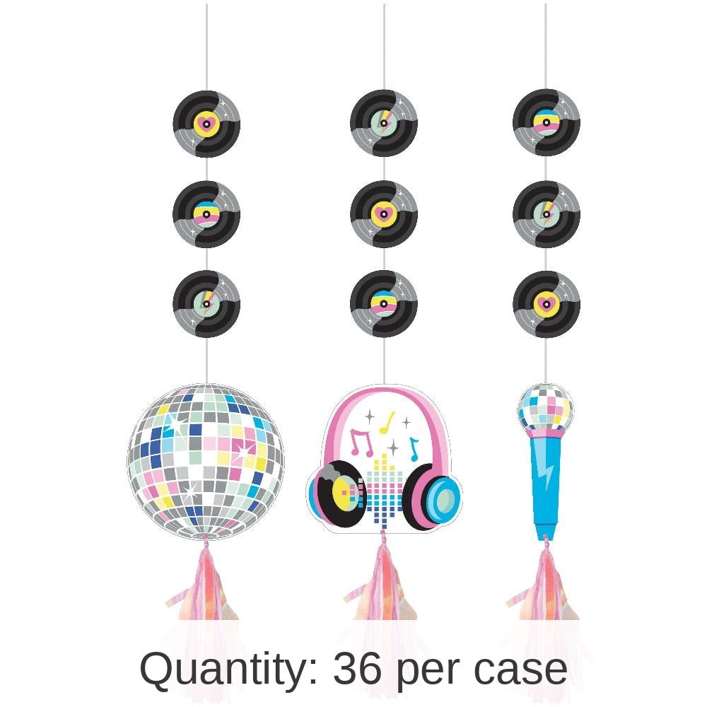 36/Case Bulk Birthday Beats Disco Hanging Cutouts with Iridescent Tassels