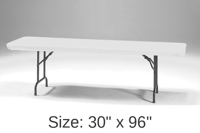 12/Case Bulk White Stay Put 30" x 96" Table Covers