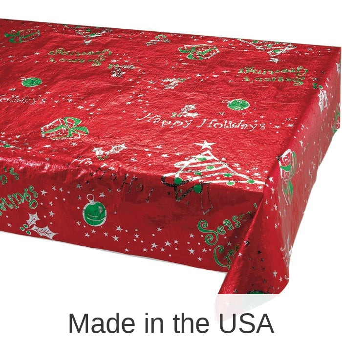 6/Case Bulk Metallic Printed Christmas Plastic Table Covers