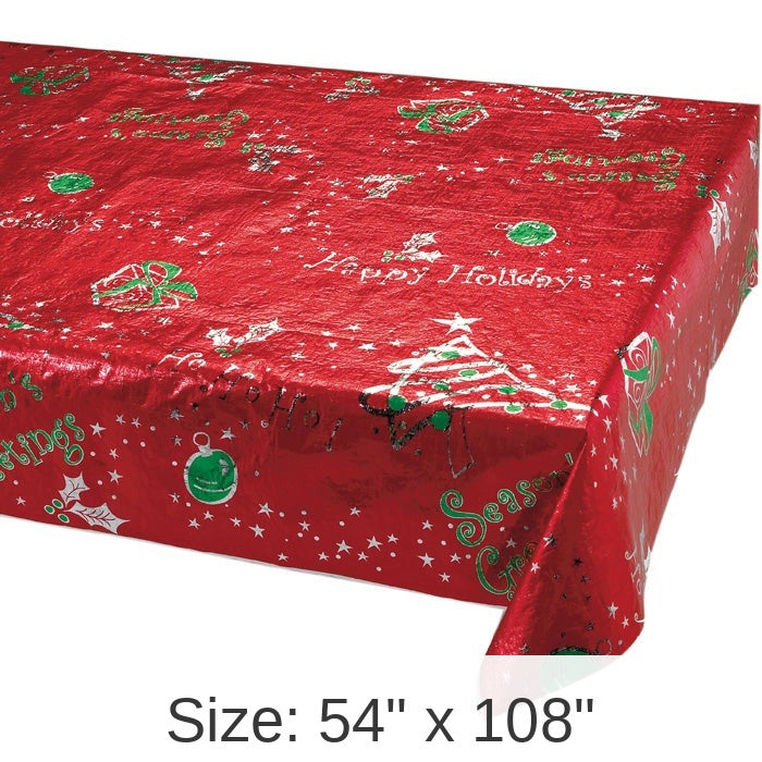 6/Case Bulk Metallic Printed Christmas Plastic Table Covers