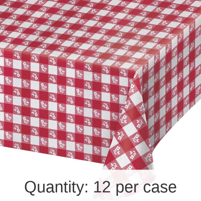 12/Case Bulk Red Gingham 54" x 108" Plastic Table Covers