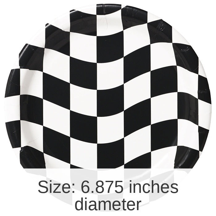 96/Case Bulk Black and White Check Dessert Plates
