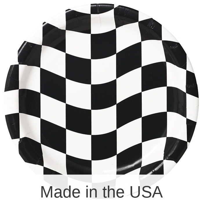96/Case Bulk Black and White Check Dinner Plates