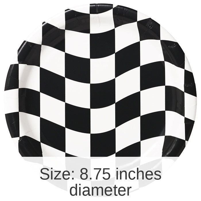 96/Case Bulk Black and White Check Dinner Plates