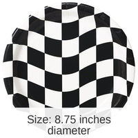 96/Case Bulk Black and White Check Dinner Plates