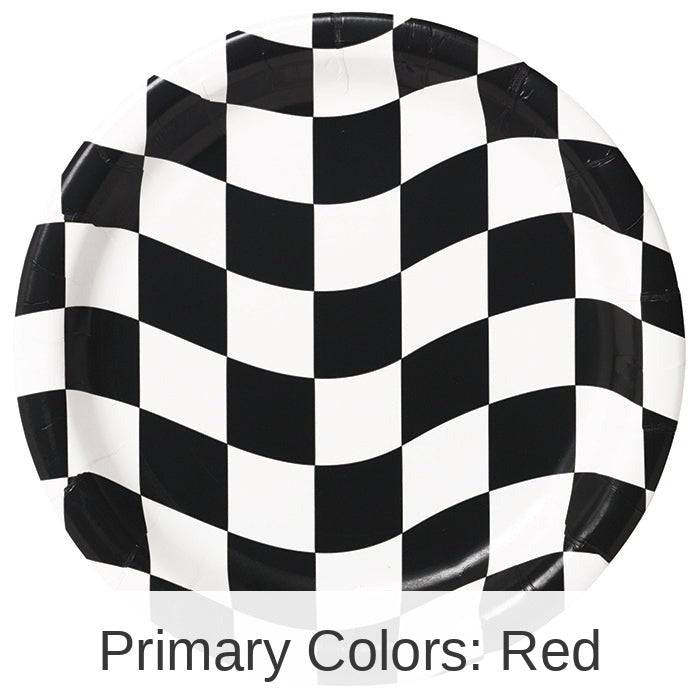 96/Case Bulk Black and White Check Dinner Plates