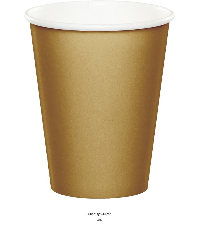 240/Case Bulk Glittering Gold 9 oz Hot & Cold Cups