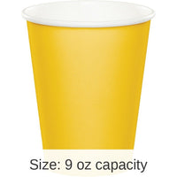 96/Case Bulk School Bus Yellow Value Friendly 9 oz Hot & Cold Cups