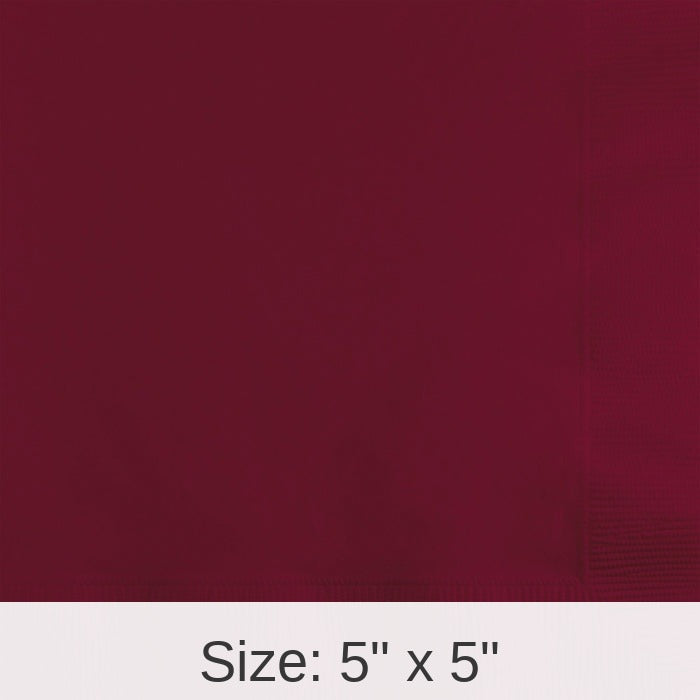 500/Case Bulk Burgundy Beverage Napkins 3 ply