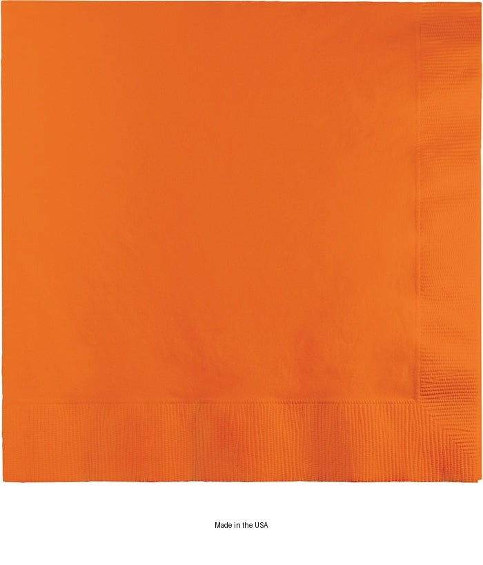 250/Case Bulk Sunkissed Orange Dinner Napkins 3 Ply