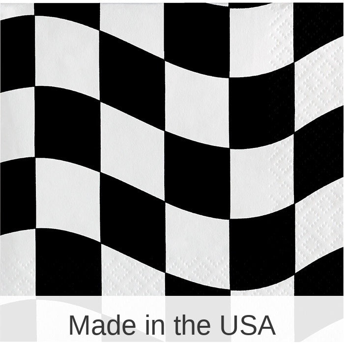216/Case Bulk Black and White Check Beverage Napkins